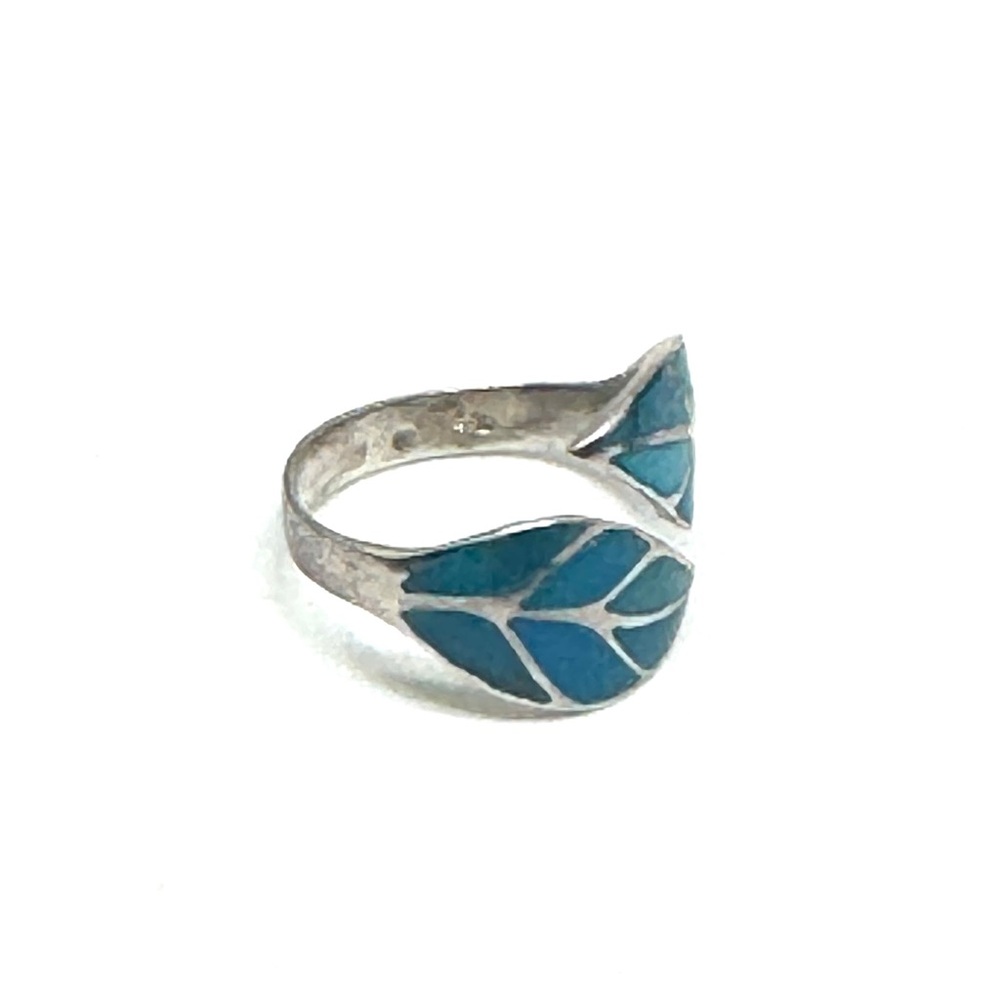 Sterling Silver Adjustable Leaf Ring With Turquoi… - image 5